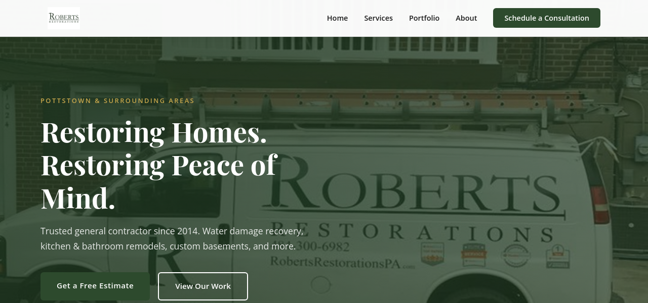 Roberts
                Restorations website screenshot